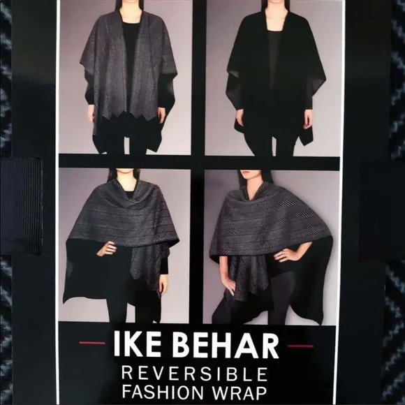 Ike Behar Reversible Gray & Black Poncho Ruana - Picture 1 of 6